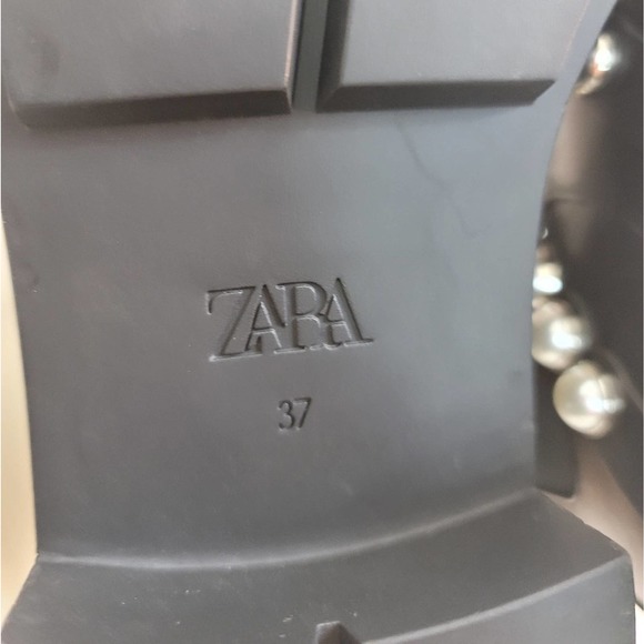 ZARA NWT PEARL STRAPPED LOW HEEL VEGAN LEATHER ANKLE BLACK  BOOTS WOMEN'S SZ 6.5 - Picture 9 of 13